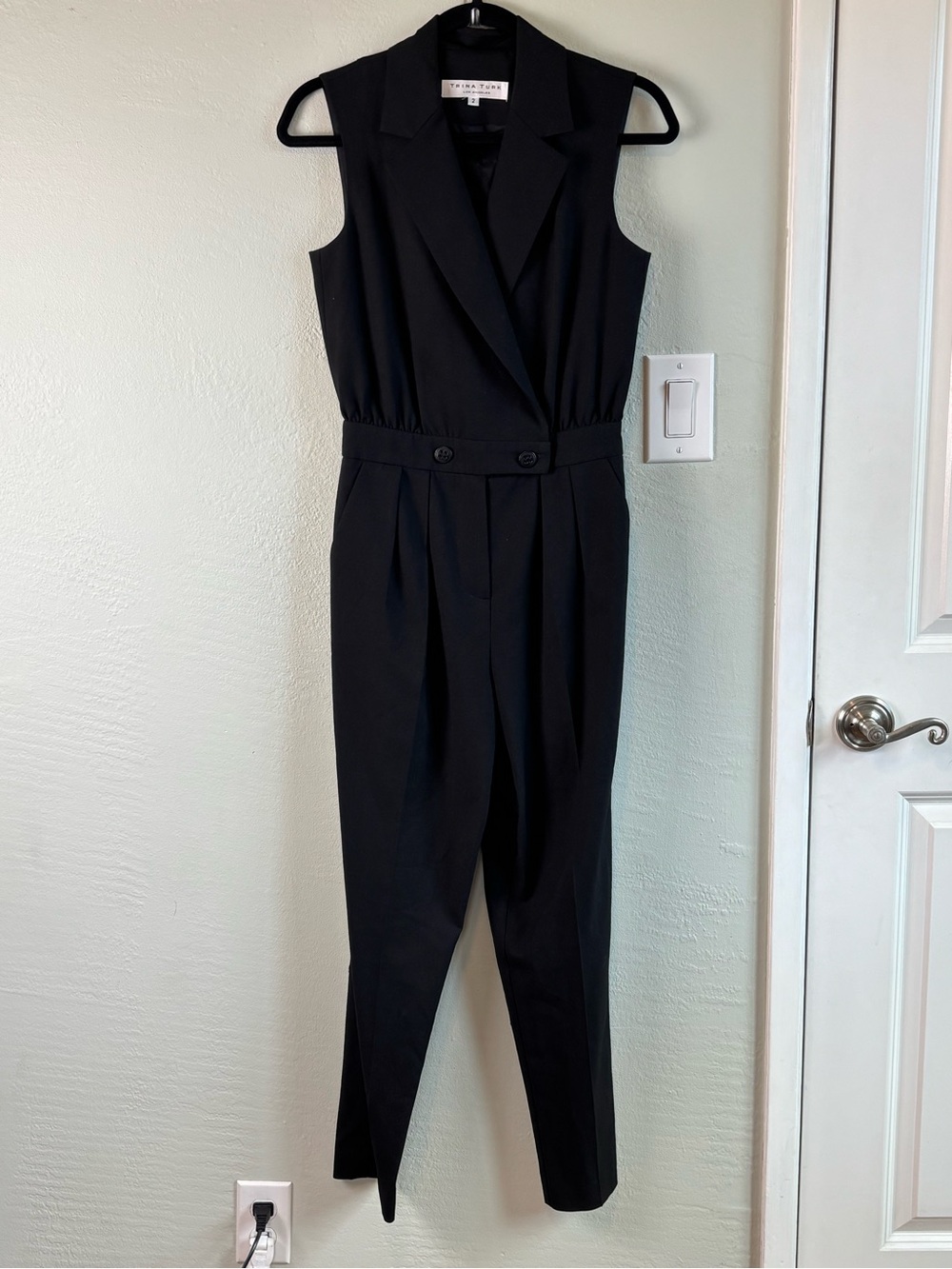 Bundle 2/$30! Trina Turk Sz 2 Black Sleeveless Wrap-Front Pleated Jumpsuit EUC